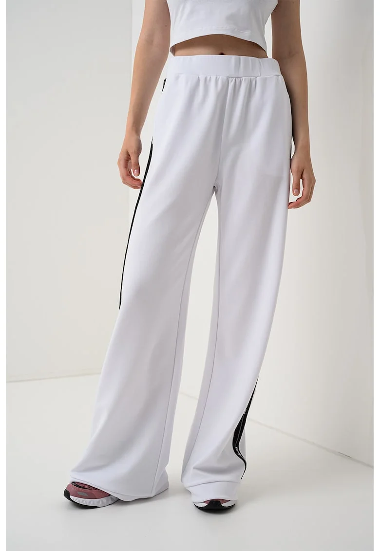 Pantaloni de trening relaxed fit cu talie inalta, Alb optic