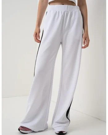 Pantaloni de trening relaxed fit cu talie inalta, Alb optic