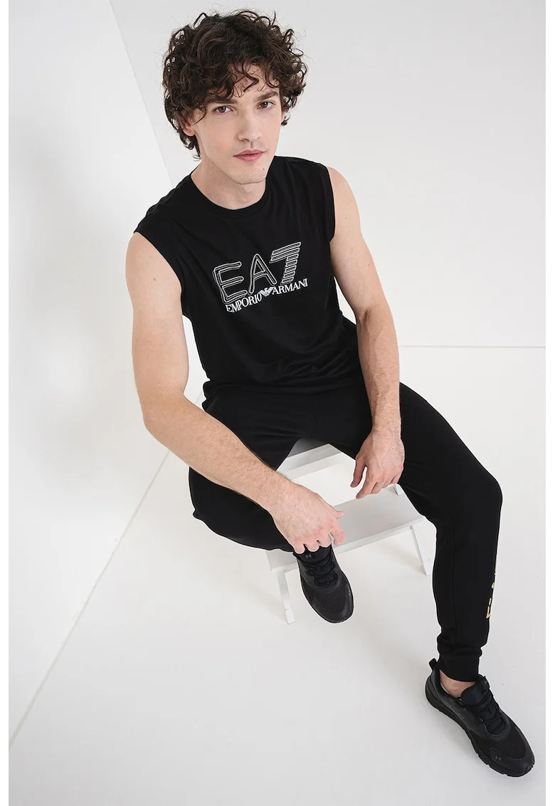 Top din bumbac cu imprimeu logo, Negru