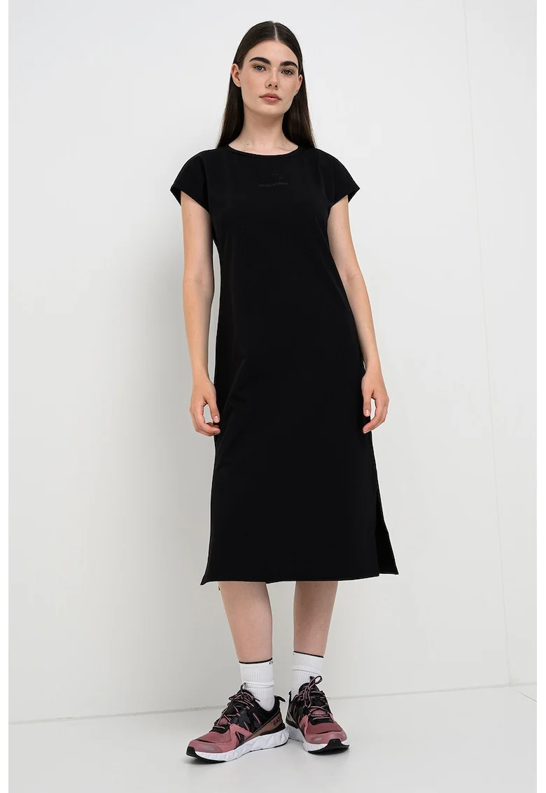 Rochie midi din amestec de bumbac cu croiala dreapta, Negru