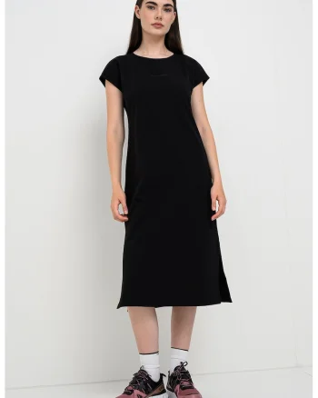 Rochie midi din amestec de bumbac cu croiala dreapta, Negru