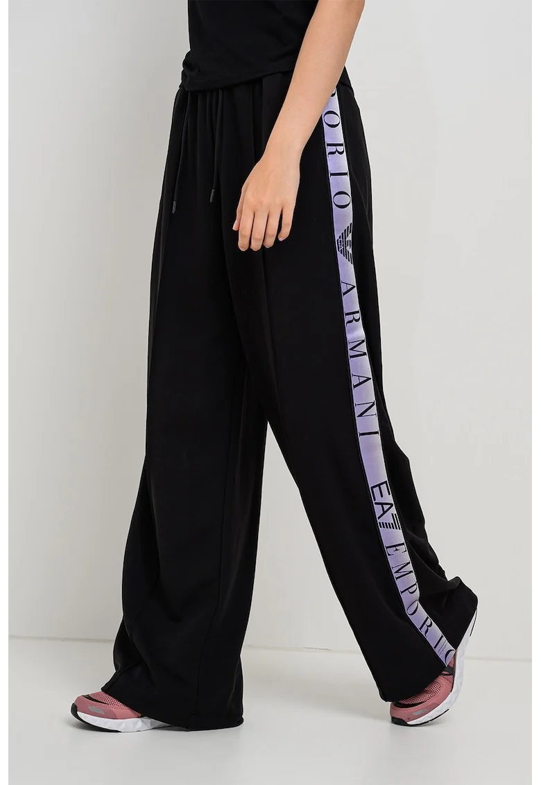 Pantaloni de trening cu croiala ampla si snur de ajustare in talie, Negru