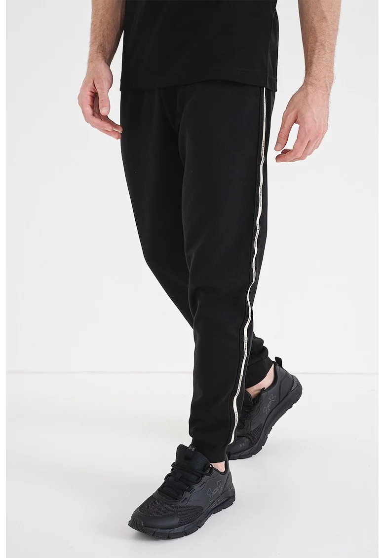 Pantaloni de trening cu segmente logo laterale, Negru