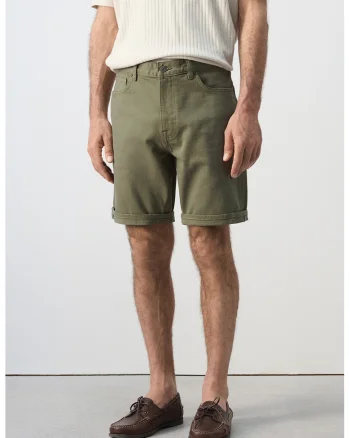 Bermude din denim cu talie medie, Kaki