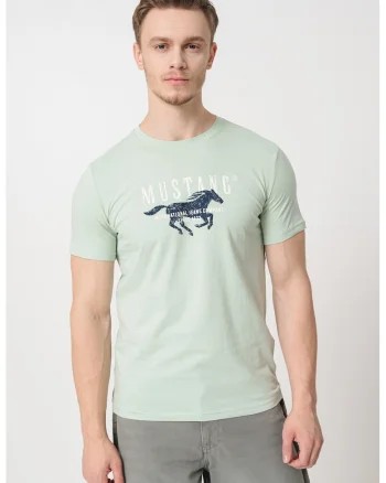 Tricou de bumbac cu imprimeu logo, Negru/Verde menta