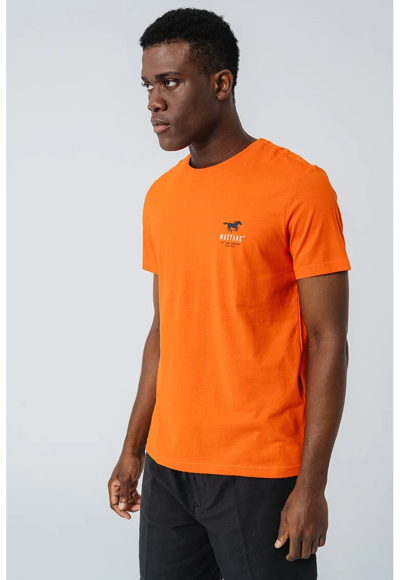 Tricou cu decolteu la baza gatului Austin, Alb/Negru/Portocaliu stins
