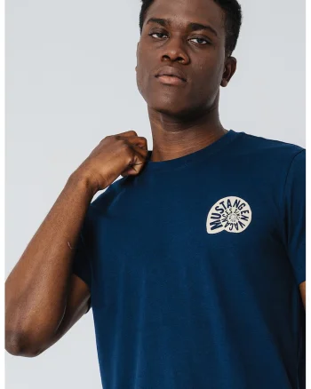 Tricou din bumbac cu decolteu la baza gatului, Crem/Bleumarin