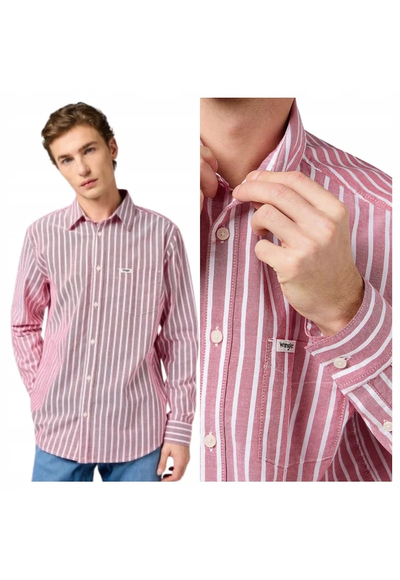 Camasa eleganta pentru barbati,  Marimea l, Rosu, Model ONE POCKET SHIRT, Croiala standard regular fit, 100% bumbac calitativ, Inchidere frontala cu nasturi rezistenti, 1 buzunar frontal