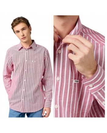 Camasa eleganta pentru barbati,  Marimea l, Rosu, Model ONE POCKET SHIRT, Croiala standard regular fit, 100% bumbac calitativ, Inchidere frontala cu nasturi rezistenti, 1 buzunar frontal