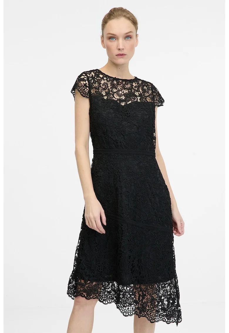 Rochie midi asimetrica brodata, Negru