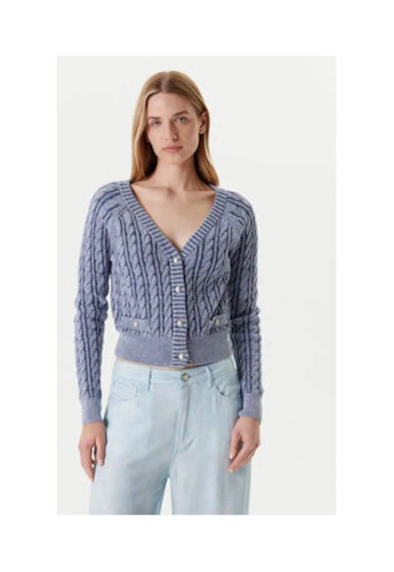 Cardigan din bumbac cu decolteu in V 53594, Albastru