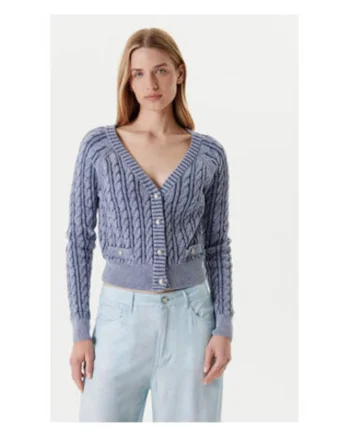 Cardigan din bumbac cu decolteu in V 53594, Albastru