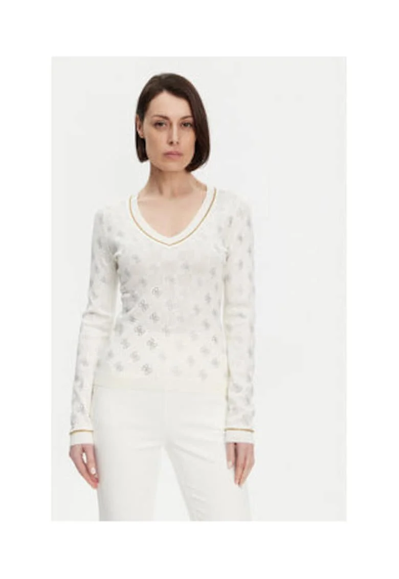Pulover cu decolteu in V si maneci lungi 921249, Bej deschis