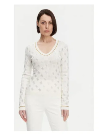 Pulover cu decolteu in V si maneci lungi 921249, Bej deschis