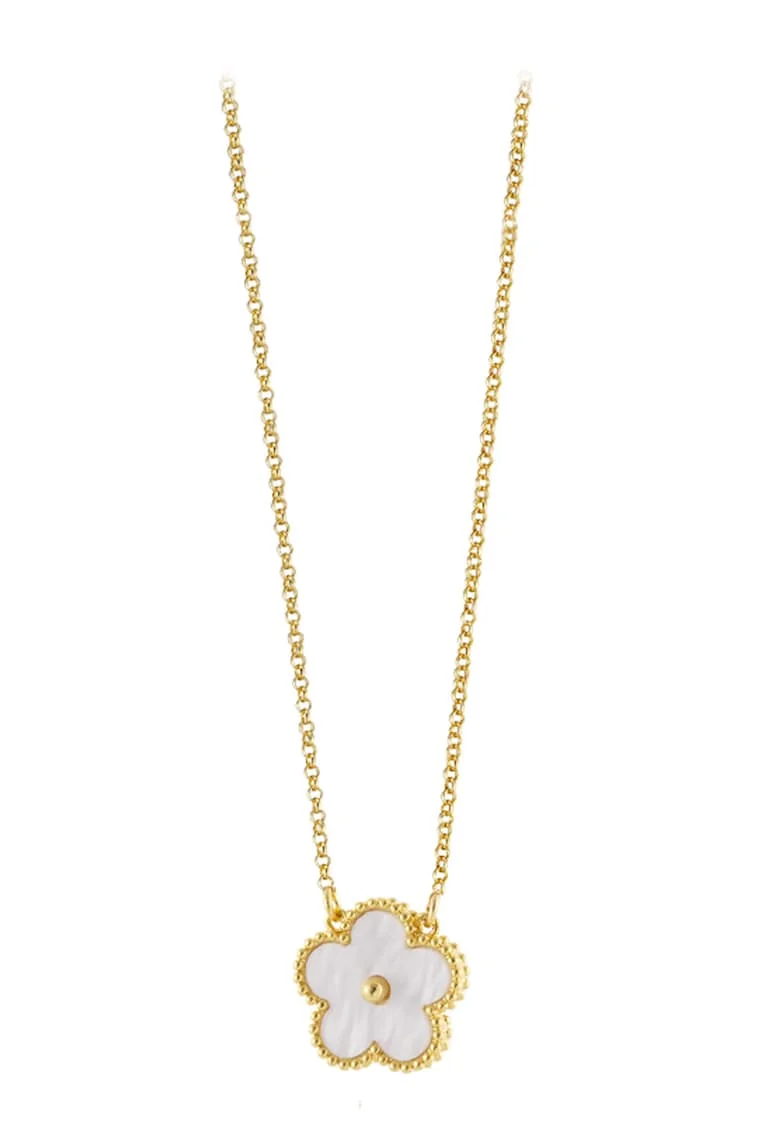 Colier placat cu aur de 18K cu pandantiv decorat cu Mother of Pearl, Alb/Auriu
