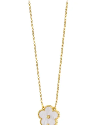 Colier placat cu aur de 18K cu pandantiv decorat cu Mother of Pearl, Alb/Auriu