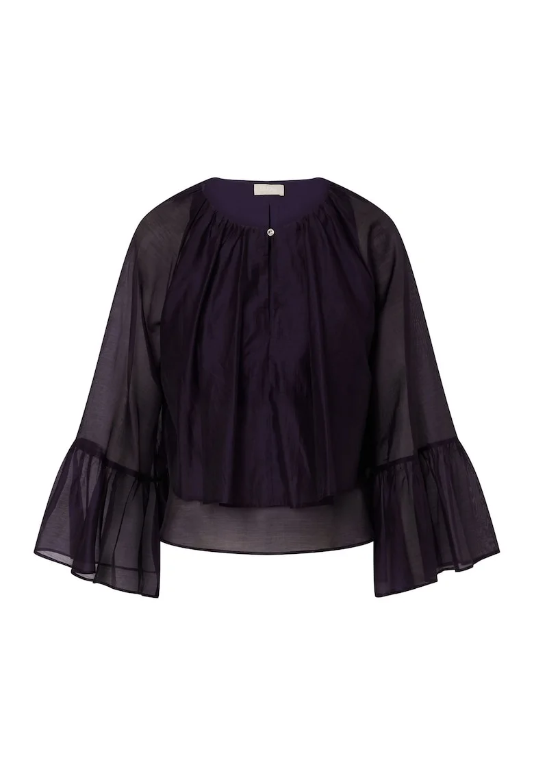 Blua semitransparenta din amestec de lyocell cu volane, Violet aubergine