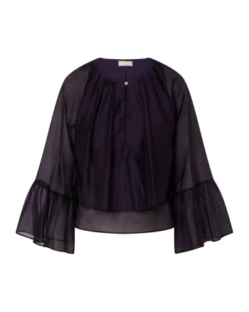Blua semitransparenta din amestec de lyocell cu volane, Violet aubergine