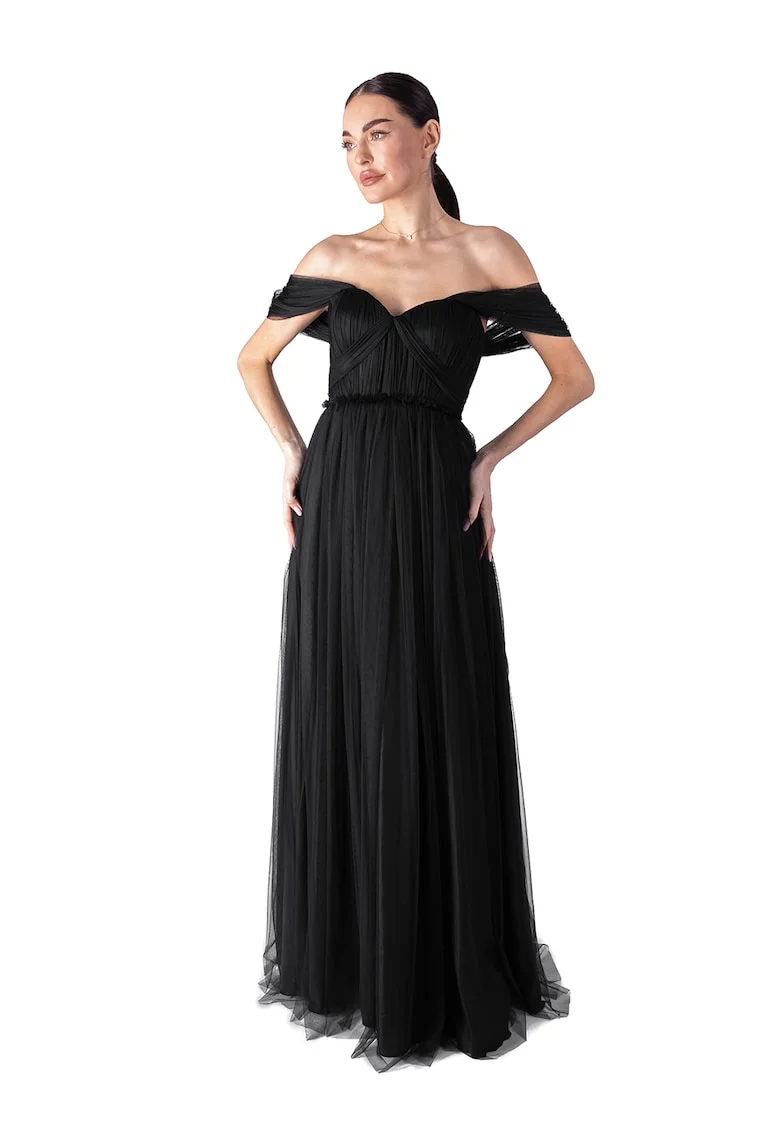 Rochie maxi cu decolteu pe umeri, Negru