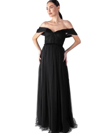 Rochie maxi cu decolteu pe umeri, Negru