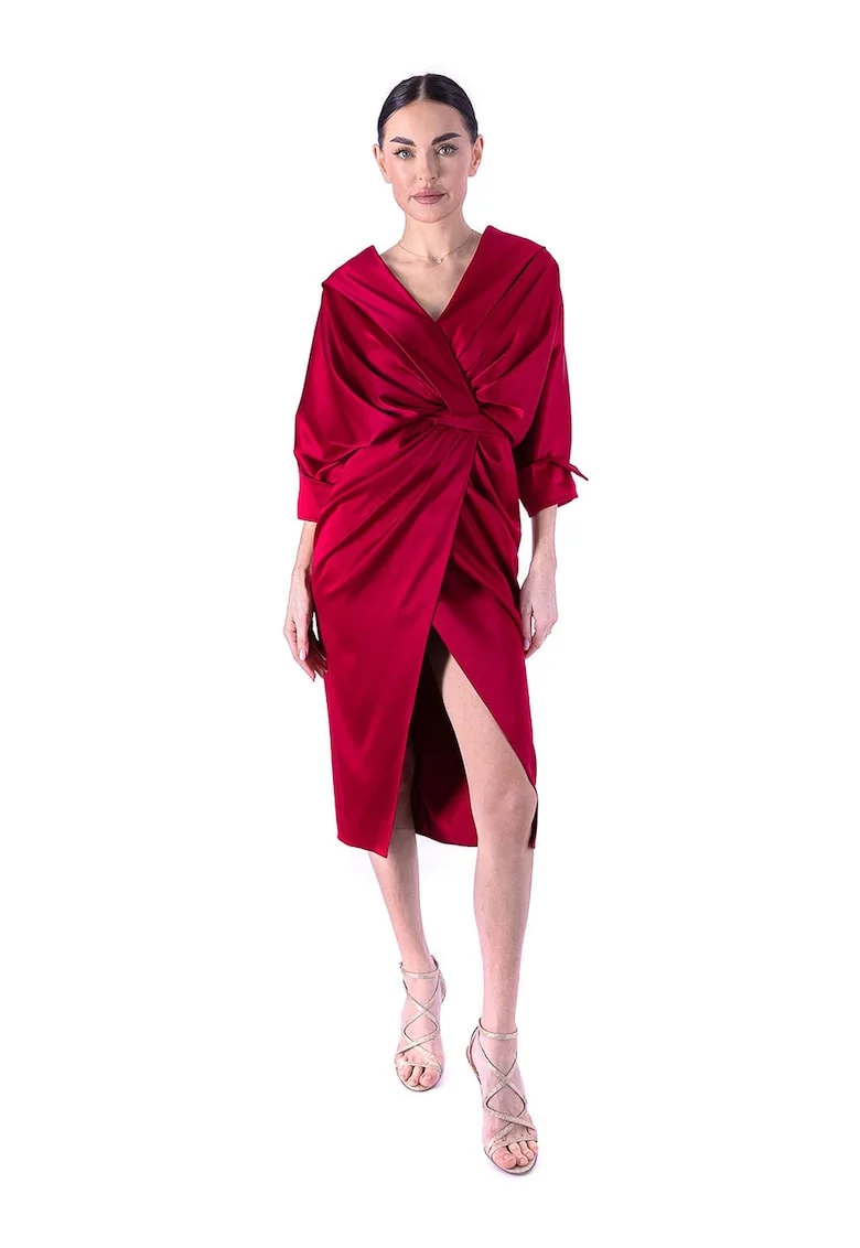 Rochie midi cu model drapat, Rosu