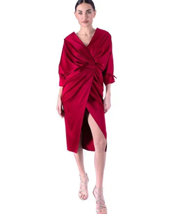 Rochie midi cu model drapat, Rosu