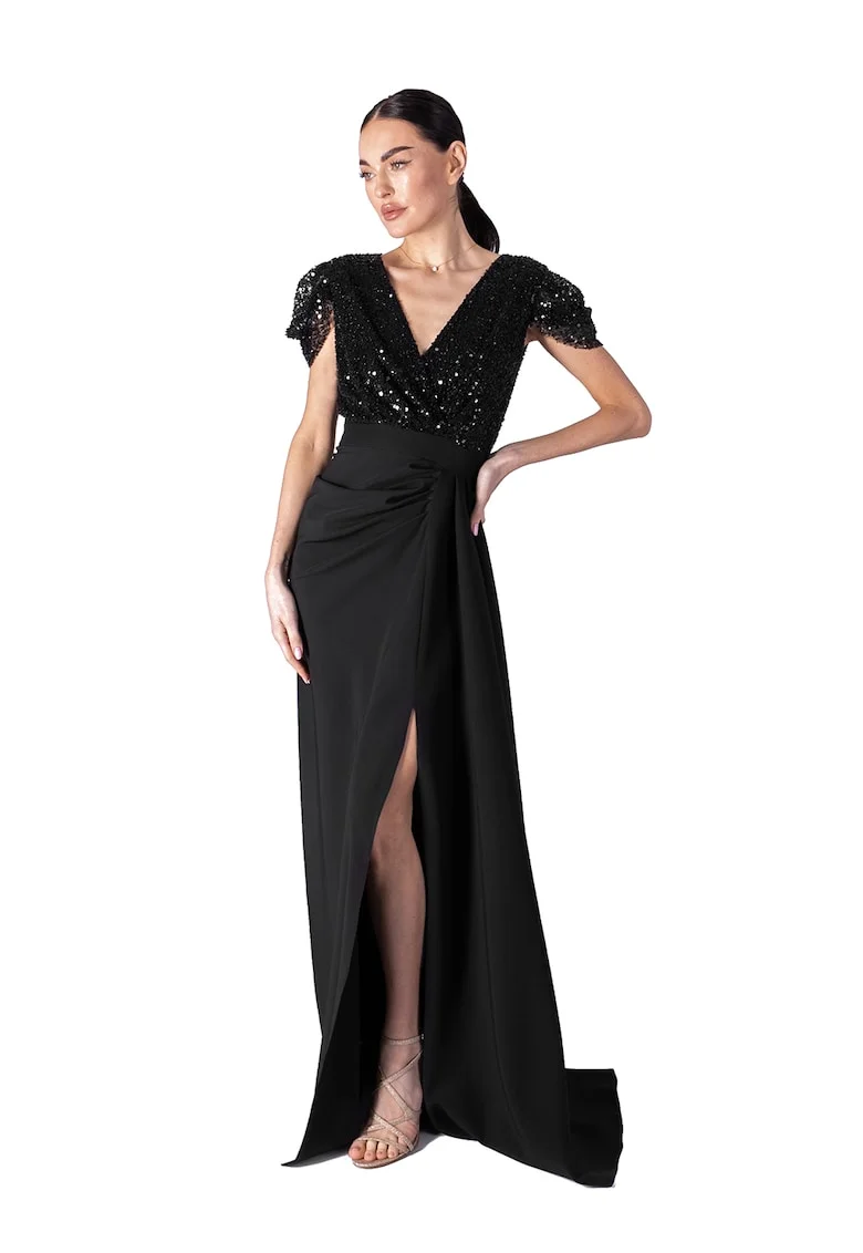 Rochie maxi cu slit lateral, Negru