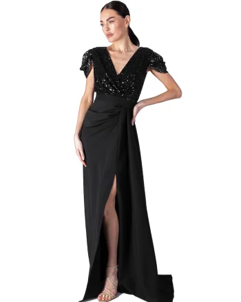 Rochie maxi cu slit lateral, Negru
