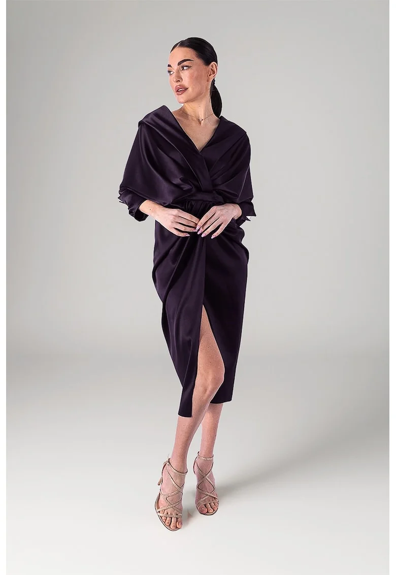 Rochie din satin cu aspect drapat, Violet aubergine