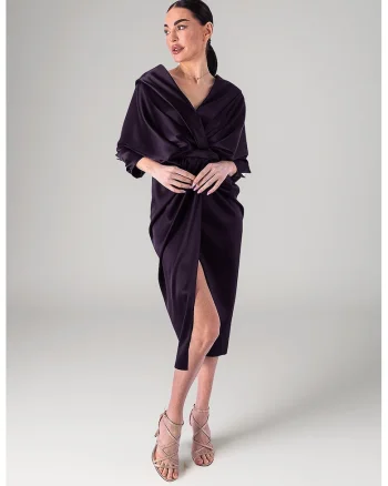 Rochie din satin cu aspect drapat, Violet aubergine