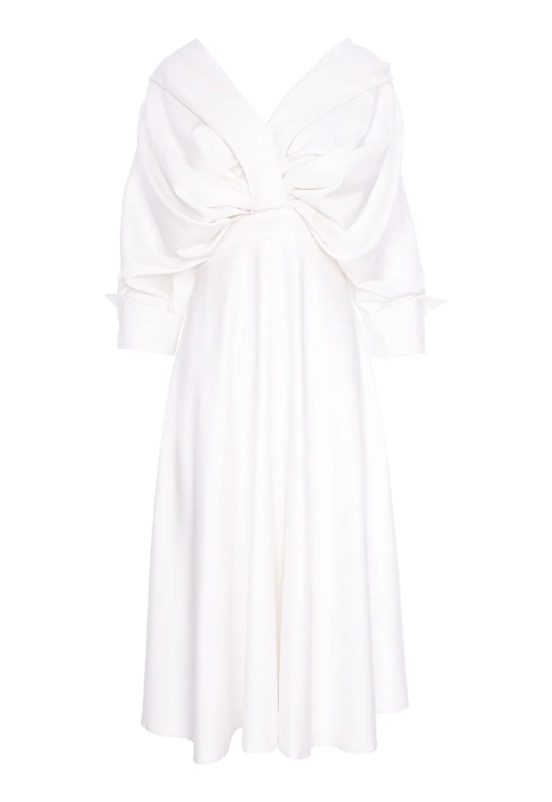 Rochie midi evazata, Alb optic