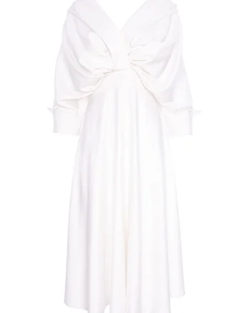 Rochie midi evazata, Alb optic