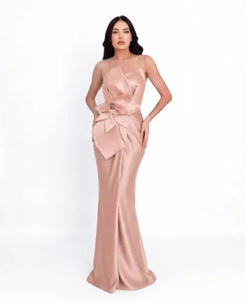 Rochie maxi,  cu aspect satinat, culoare Roz, material sintetic, de ocazie, Roz