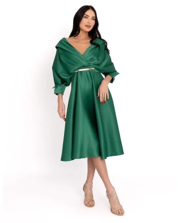 Rochie midi evazata de satin, Verde persan