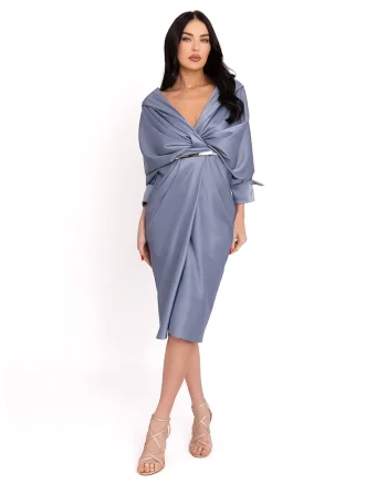 Rochie cu decolteu pe umeri si model drapat, Gri cenusiu
