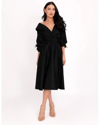 Rochie midi evazata de satin, Negru