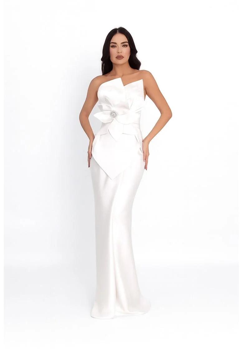 Rochie maxi cu aspect satinat, Alb optic