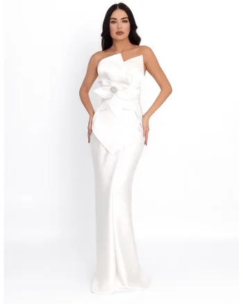 Rochie maxi cu aspect satinat, Alb optic