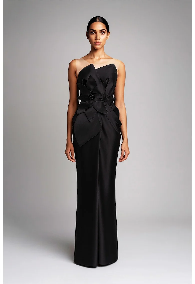 Rochie maxi cu aspect satinat, Negru