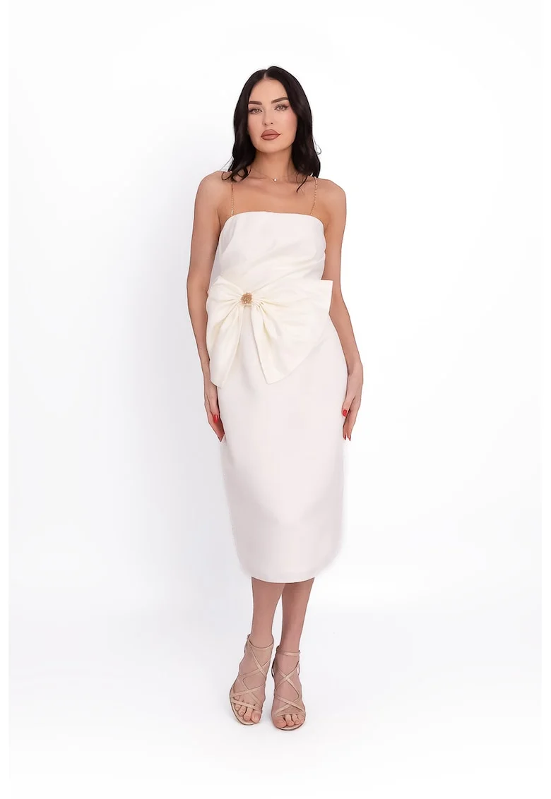 Rochie lunga satinata cu aplicatie florala, Alb