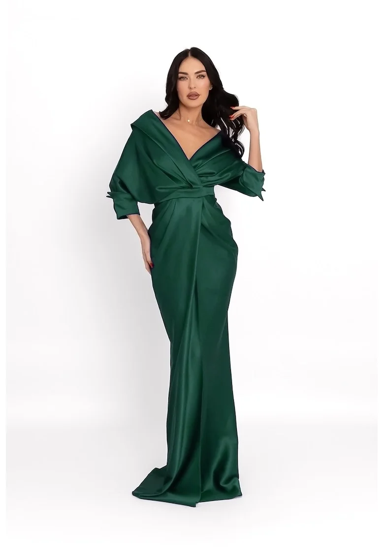 Rochie maxi cu decolteu in V, Verde englez