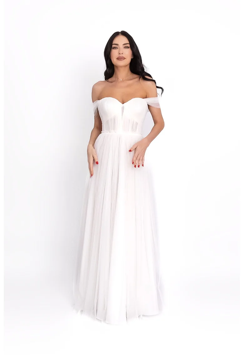 Rochie maxi cu tul, Alb optic