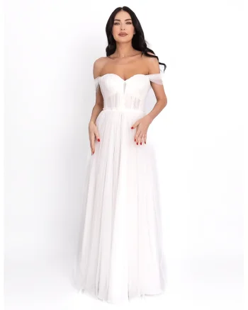 Rochie maxi cu tul, Alb optic