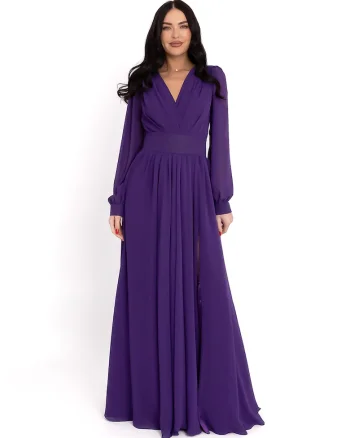Rochie maxi cu decolteu in V si slit, Violet