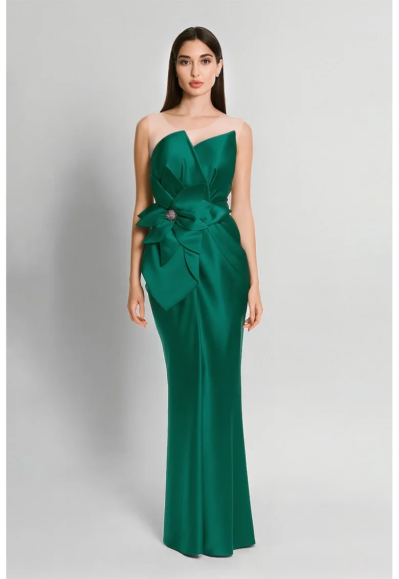 Rochie maxi cu aspect satinat, Verde