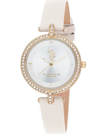 Ceas analog cu curea din piele, Ivory