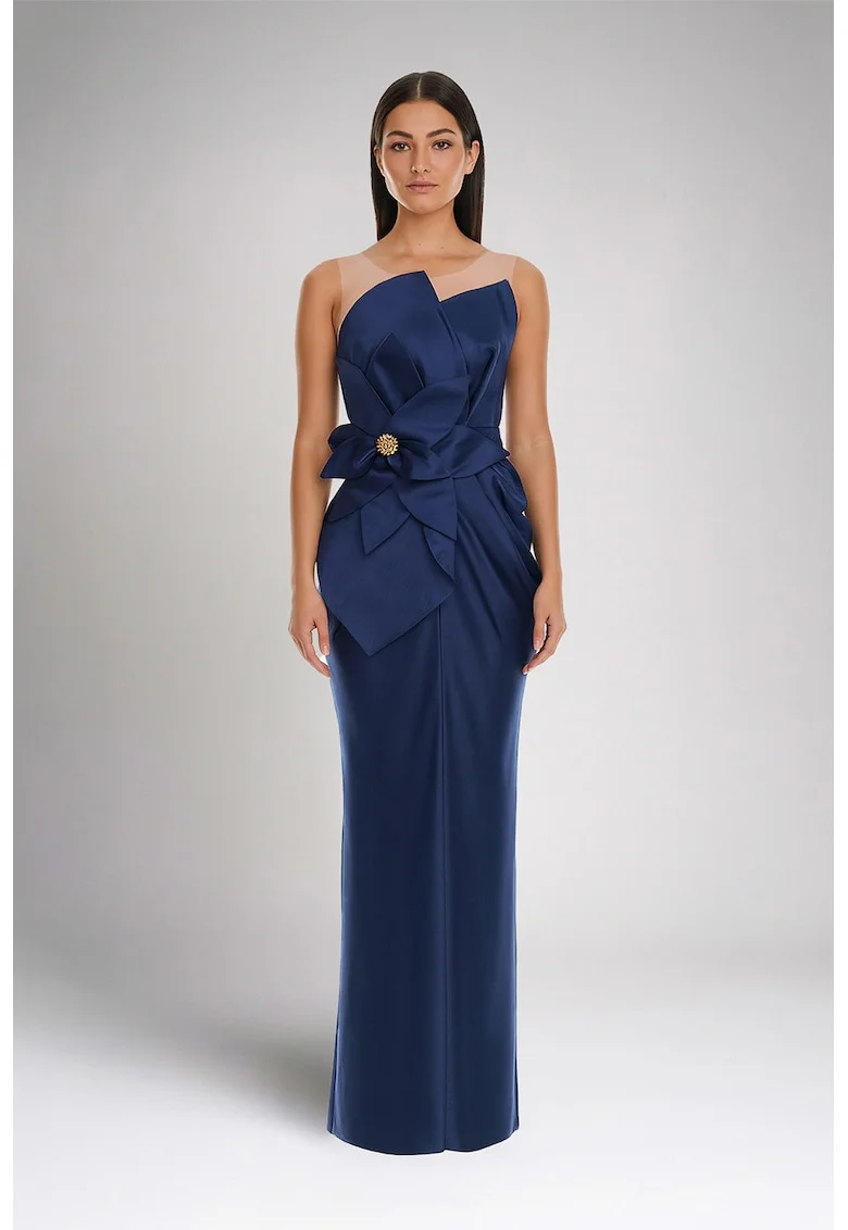 Rochie maxi cu aspect satinat, Bleumarin