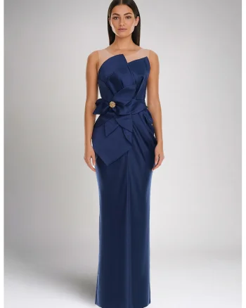 Rochie maxi cu aspect satinat, Bleumarin