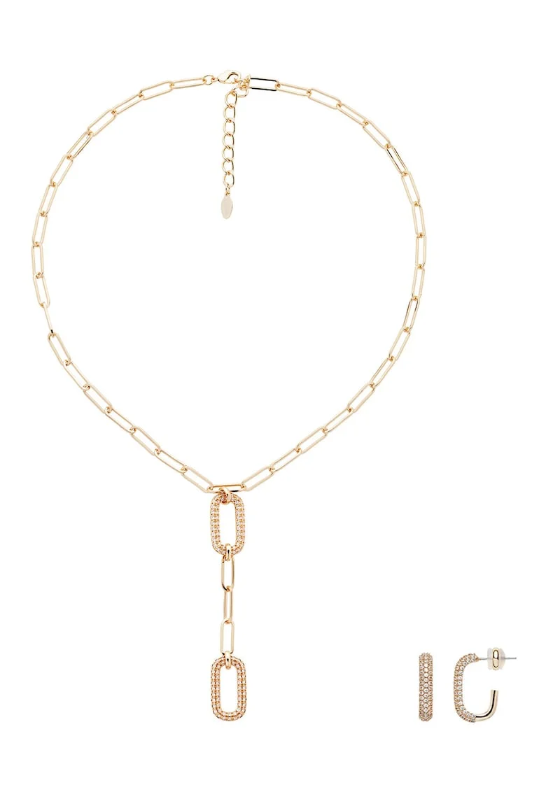 Set de 2 piese de cercei si colier din otel inoxidabil, Auriu/Bronz
