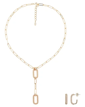 Set de 2 piese de cercei si colier din otel inoxidabil, Auriu/Bronz